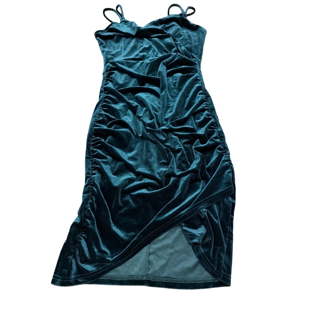 Grace Karin Green Velvet Ruched Wrap V-Neck Cocktail Dress Small